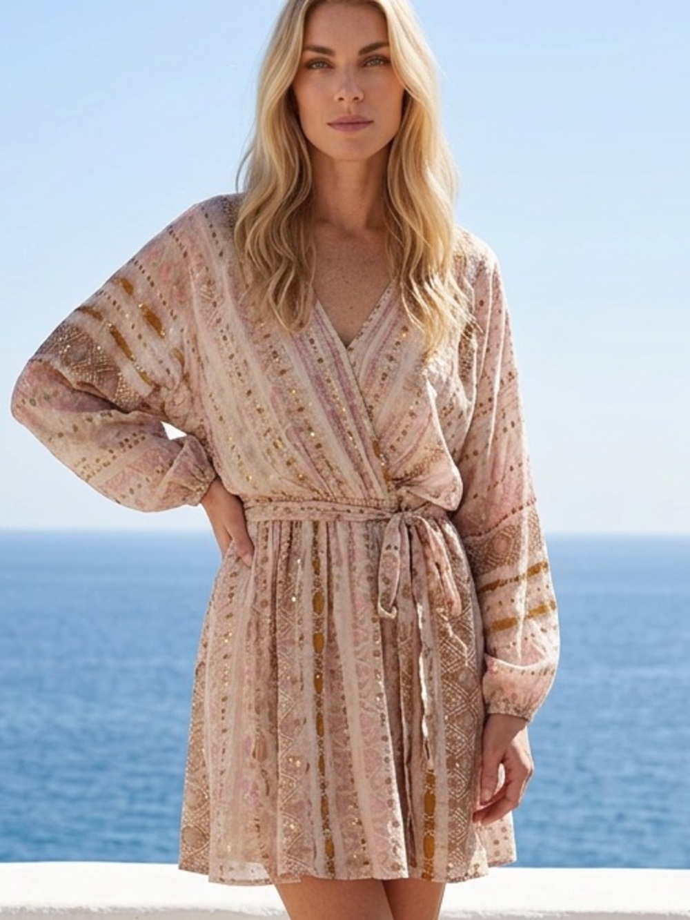 Dress Forum Pink and Gold Midi Wrap Dress